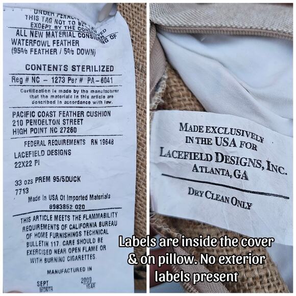 Down Fill Throw Pillow Lacefield Designs Distressed Burlap Alphabet Letters - Picture 5 of 8